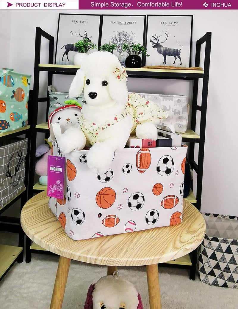 INGHUA Rectangular Storage Basket Fabric Organizer Bin for Toys,Books,Clothes,Gifts,Pets-Perfect for Home,Office,Nursery,Dorm,Shelf(Rec ball game) - Image 3